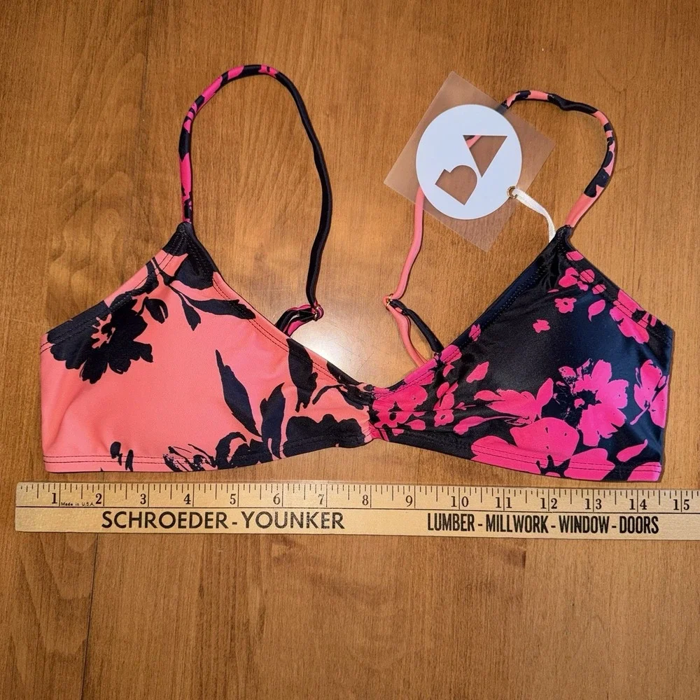 NEW Perfect Vacation Swim x Tillys Neon Floral Bikini TOP Size Small Pink Orange